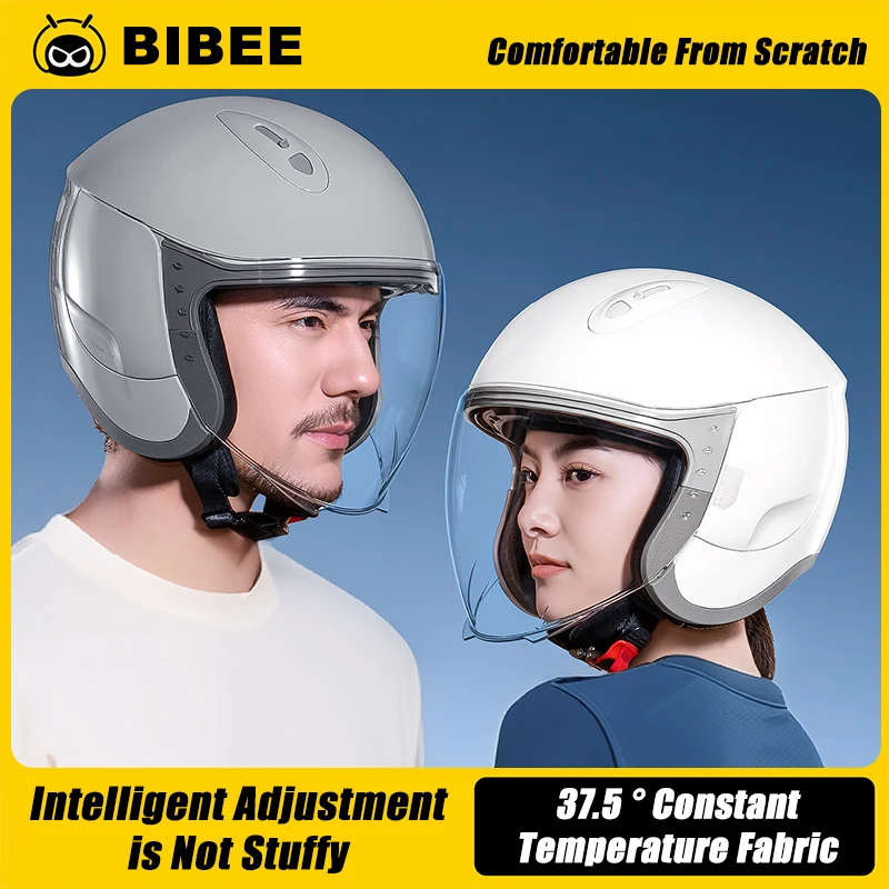 BIBEE Motorradhelm für Herren und Damen, Doppellinse, 3/4 Jethelme, warm, atmungsaktiv, elektrischer Jet-Scooter, halbe Motorradhelme Image
