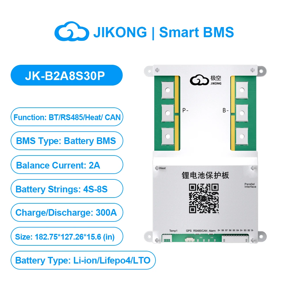 JKBMS B2A8S30P 4S 5S 6S 7S 8S 12V 24V Smart BMS CANBUS HEAT 2A Aktiver Balance Strom 300A für Li-Ion LiFePO4 Lto Batterie JIKONG Image