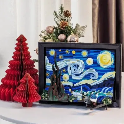Kreative DIY Van Gogh Sternennacht Bausteinmalerei, Sternennacht Baustein-Puzzlespielzeug für Erwachsene, Geschenk für Kinder Image
