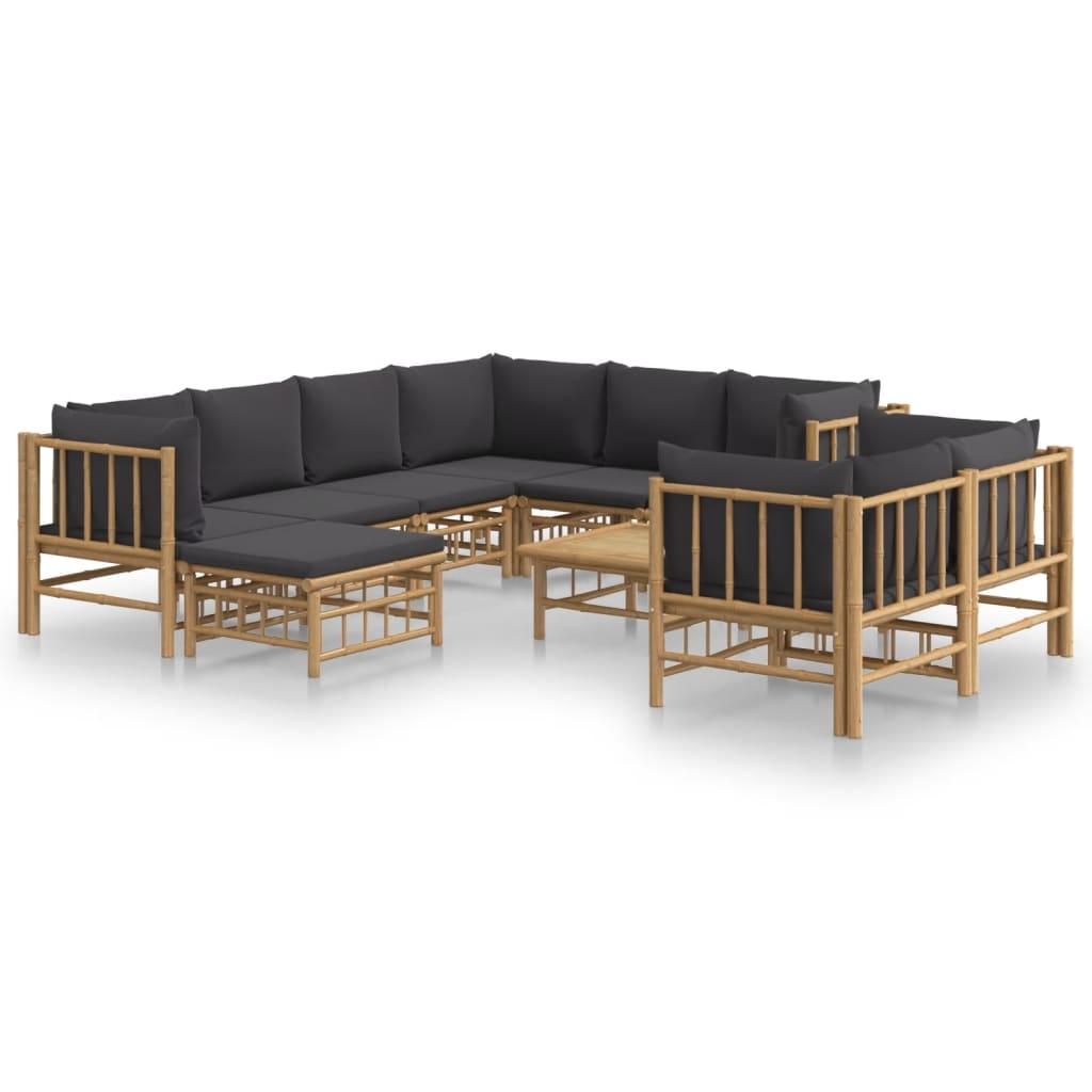 vidaXL 10-tlg. Garten-Lounge-Set mit Dunkelgrauen Kissen Bambus Image