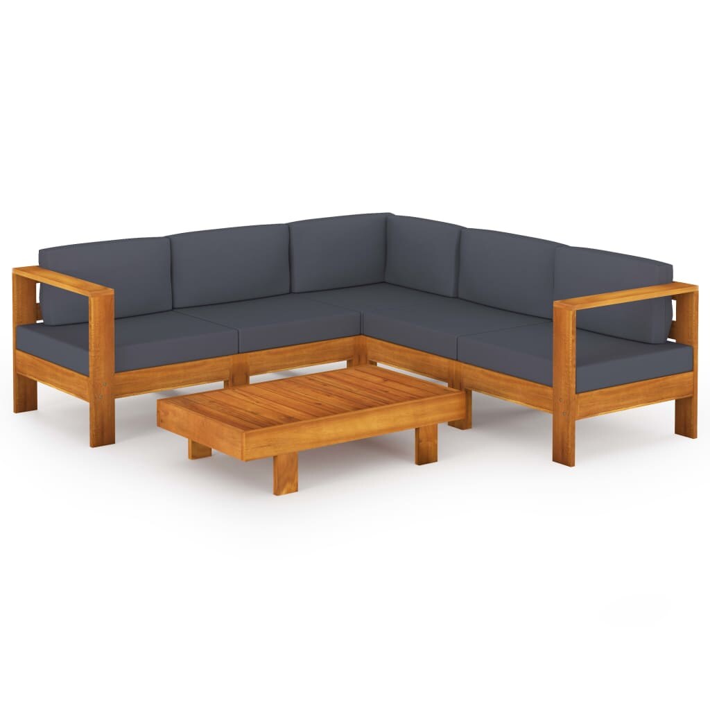 vidaXL 6-tlg. Garten-Lounge-Set mit Dunkelgrauen Auflagen Akazienholz Image