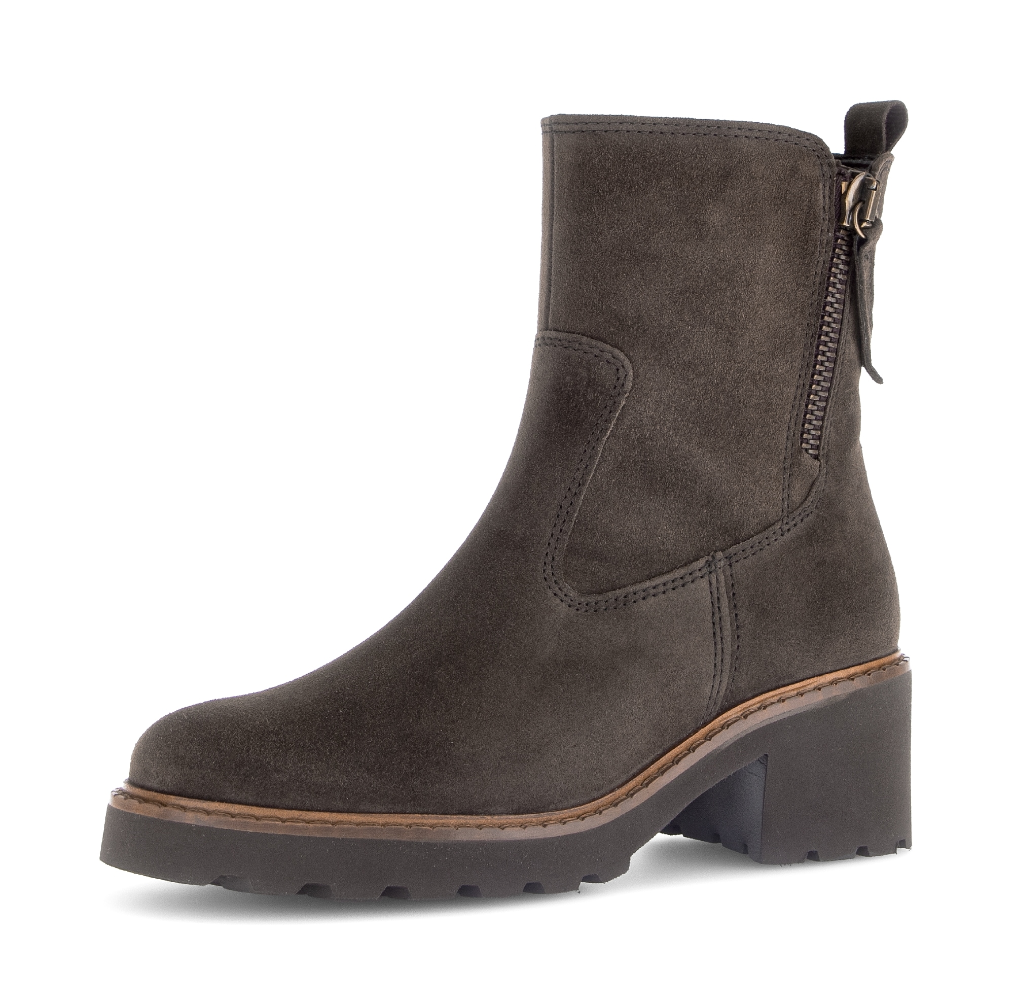 Stiefelette GABOR "TUNIS", Damen, Gr. 43, braun (dunkelbraun), Veloursleder, unifarben, Klassisch, Schuhe, Blockabsatz, Herbstboots mit Zierreißverschluss außen, G-Weite, Topseller