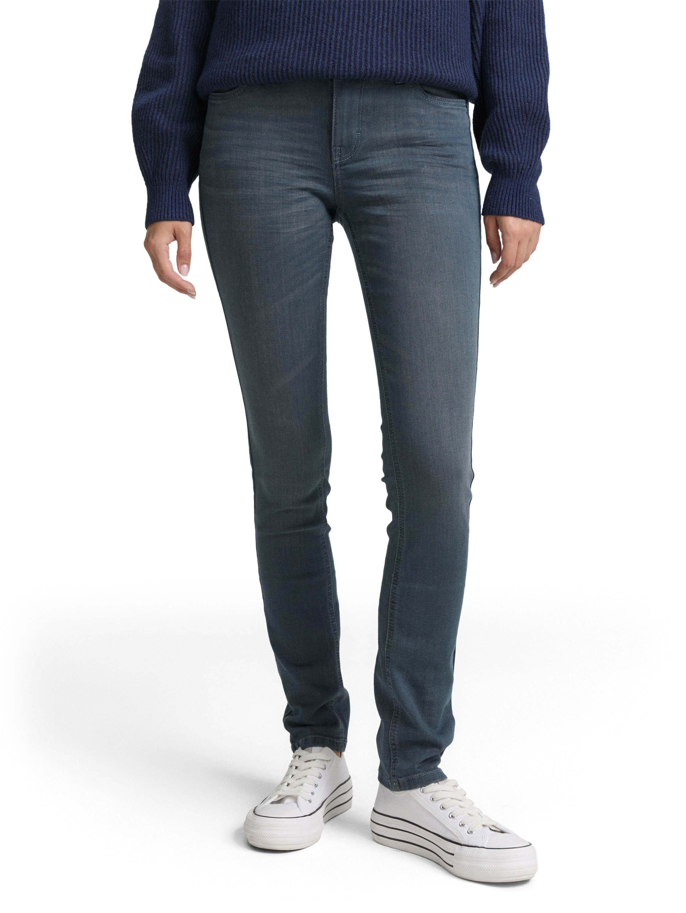 Slim-fit-Jeans TOM TAILOR, Damen, Gr. 27, Länge 32, blau (mid stone blau grau denim), Denim/Jeans, Obermaterial: 70% Baumwolle, 28% Polyester, 2% Elasthan. Futter: 65% Baumwolle, 35% Polyester, unifarben, slim fit knöchellang, Jeans Slim-fit-Jeans,...