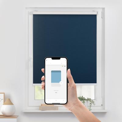 Rollo LICHTBLICK ORIGINAL "Klemmfix, ohne Bohren" Gr. 3, blau (blau, weiß, weiß), B:70cm H:190cm, Polyester, Rollos, Steuerbar mit Bluetooth-App, integrierter Elektromotor und Akku Image