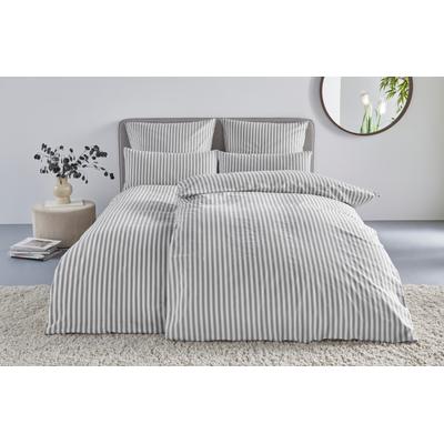 Bettwäsche "Linnea", grau (hellgrau), B/L: 155cm x 220cm, , Flanell, B/L: 80cm x 80cm, Flanell, Obermaterial: 100% Baumwolle, LEGER HOME BY LENA GERCKE, Bettwäsche, aus 100% Baumwolle, Streifendesign Image
