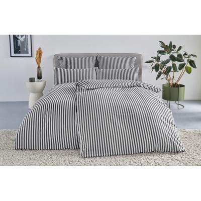 Bettwäsche "Linnea", grau (anthrazit), B/L: 135cm x 200cm, , Flanell, B/L: 80cm x 80cm, Flanell, Obermaterial: 100% Baumwolle, LEGER HOME BY LENA GERCKE, Bettwäsche, aus 100% Baumwolle, Streifendesign Image