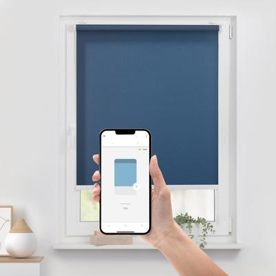 Rollo LICHTBLICK ORIGINAL "Klemmfix, ohne Bohren" Gr. 6, blau (blau, weiß, weiß), B:160cm H:190cm, Polyester, Rollos, Steuerbar mit Bluetooth-App, integrierter Elektromotor und Akku Image