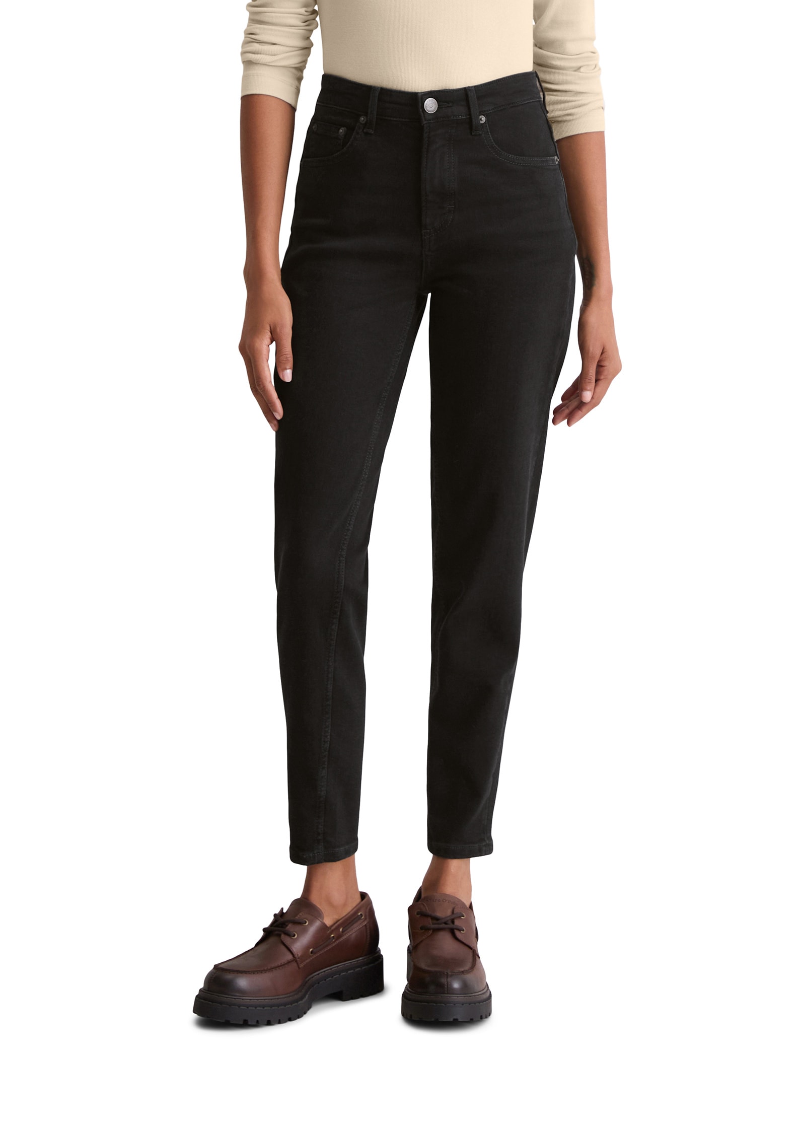 Slim-fit-Jeans MARC O'POLO "aus Organic Cotton Stretch", Damen, Gr. 32, Länge 32, schwarz (medium grau), Obermaterial: 94% Baumwolle, 4% Elastomultiester, 2% Elasthan, unifarben, slim fit knöchelfrei, Jeans Slim-fit-Jeans