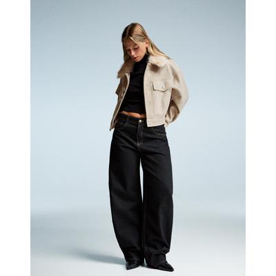 Bershka Soft Trucker Jacket With Faux Fur Collar Women S Camel
