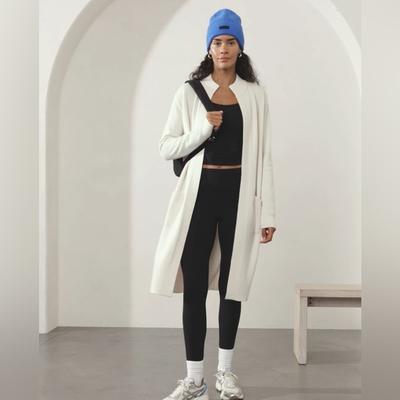 Athleta Sweaters | Athleta L Spirit Wool Cashmere Ll Wrap Cardigan Sweater Long Length Layer Staple | Color: Cream/White | Size: L