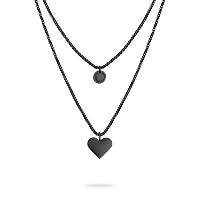 Kette mit Anhänger LIEBESKIND BERLIN "Schmuck Edelstahl Layered Love Herz LJ-1560 LJ-1592 LJ-1593 LJ-1594", schwarz, Halsketten, Damen, Edelstahl, L: 45cm B: 1mm, B:1mm Image