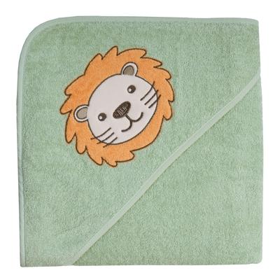 Kapuzenhandtuch WÖRNER "Löwe helloliv", grün (helloliv), B:100cm L:100cm, Frottee, Frottee, Handtücher (Packung), mit Kapuze, maschinenwaschbar, trocknergeeignet Image