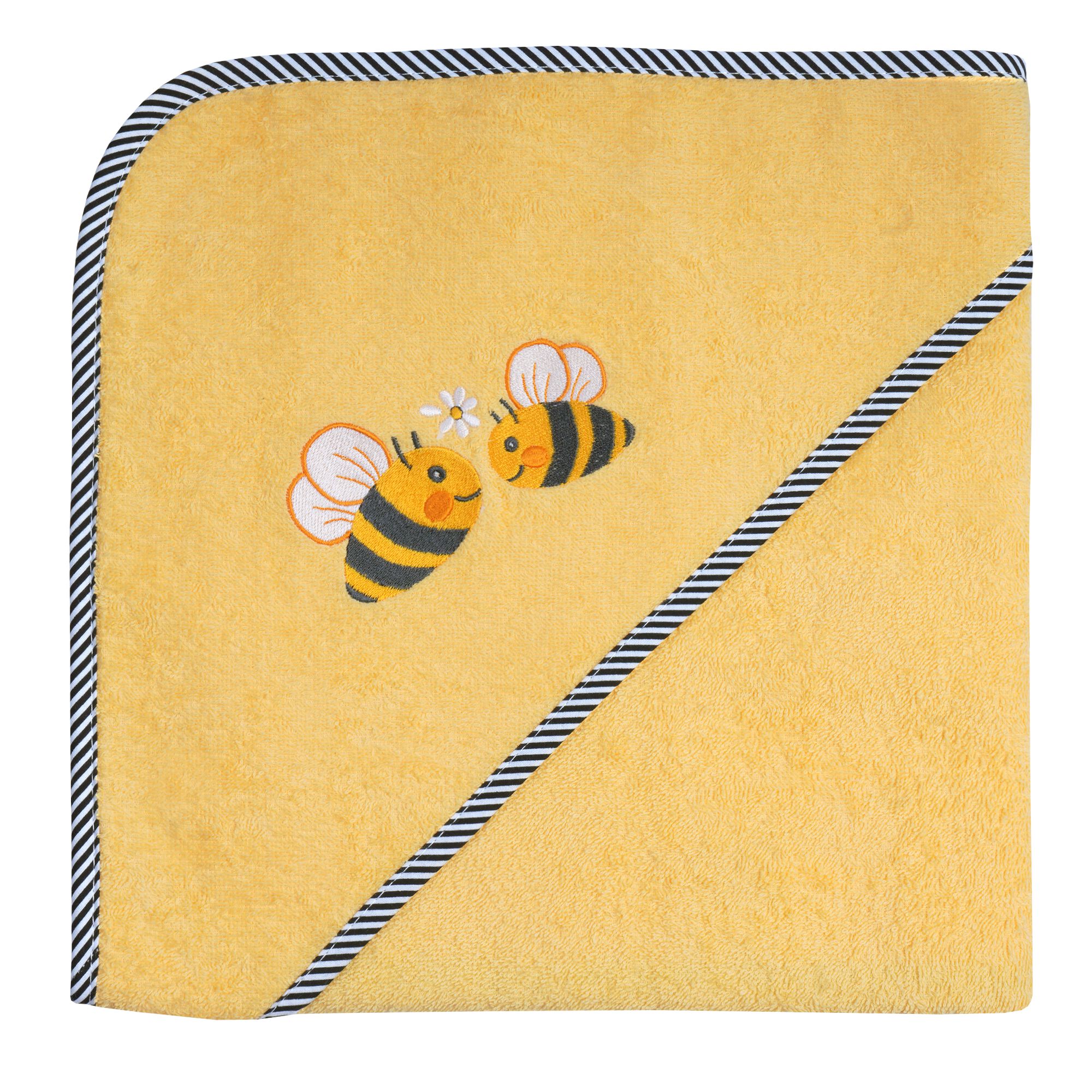 Kapuzenhandtuch WÖRNER "Bienen", gelb, B:100cm L:100cm, Frottee, Frottee, Handtücher, mit Kapuze, maschinenwaschbar, trocknergeeignet
