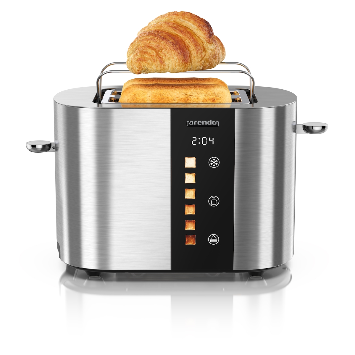 Arendo Toaster Edelstahl, Kurzschlitz, Touch Display, Bräunungsgrad- & Restzeitanzeige, 2 Schlitze, 2 Scheiben, 800 W, Brötchenaufsatz, wärmeisoliert Image
