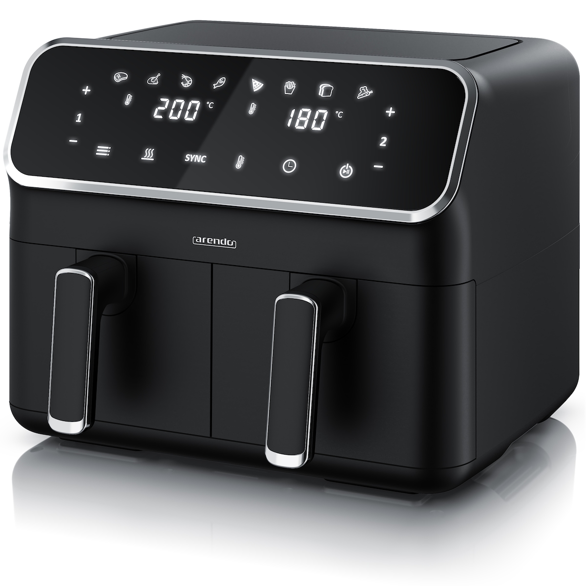 Arendo Heißluftfritteuse XXL, Doppelkammer Airfryer 8 L, Dual Zone, Edelstahl, 2700 W, Zubehör, 2 Kammern, Backofenfunktion, fettarmes Kochen Image