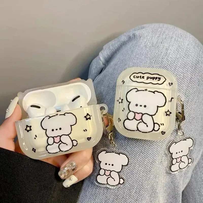 Niedliche Cartoon-Hundehülle für Apple AirPods 4, Kopfhörerhülle für Airpods Pro 2 Pro 3 2 1, Schutzhülle mit Schlüsselanhänger Image