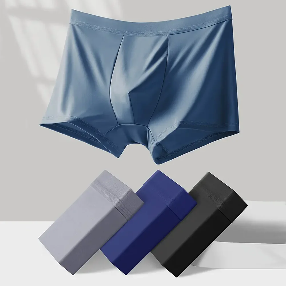 4-teilige elastische Bund einfarbig lässige Herren-Boxershorts bequeme atmungsaktive Eisseiden-Unterwäsche Herren-Sexy-Unterwäsche Image