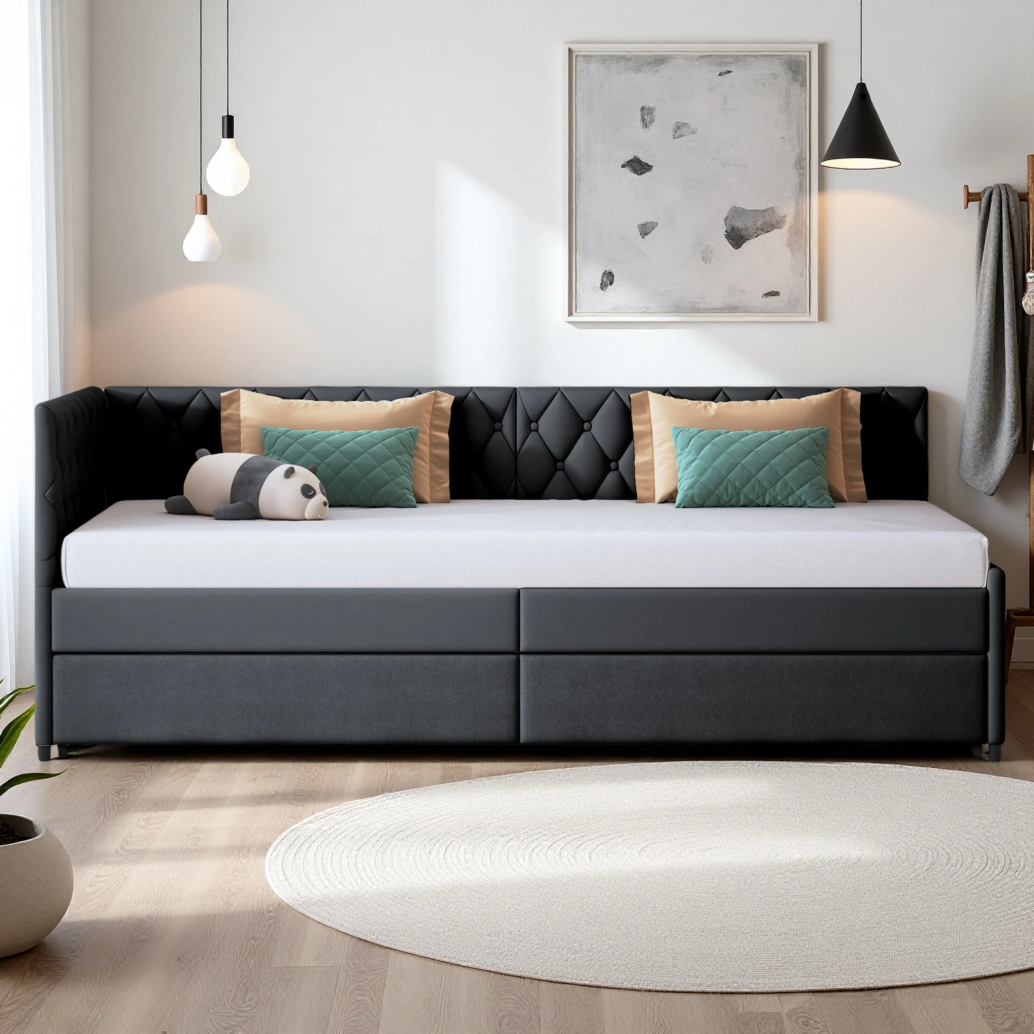 Rosahqnda Schlafsofa 90x200cm, Modernes 1-Sitzer Ausziehbett, 2 in 1 Einzelbett, Funktionales Klappbett für 1 Person, Klappsofa