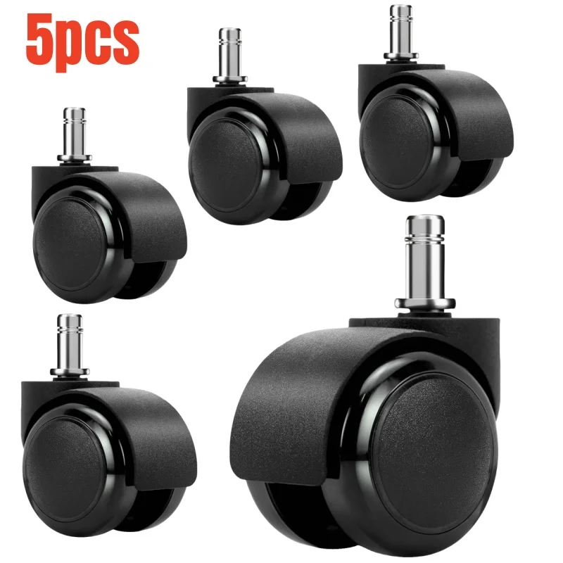 5 Stück 5,1 cm große Bürostuhl-Räder, robuster Ersatz, stummgeschaltetes drehbares Gummi-Schreibtischstuhl-Lenkrad, universelle Passform, Standardgröße