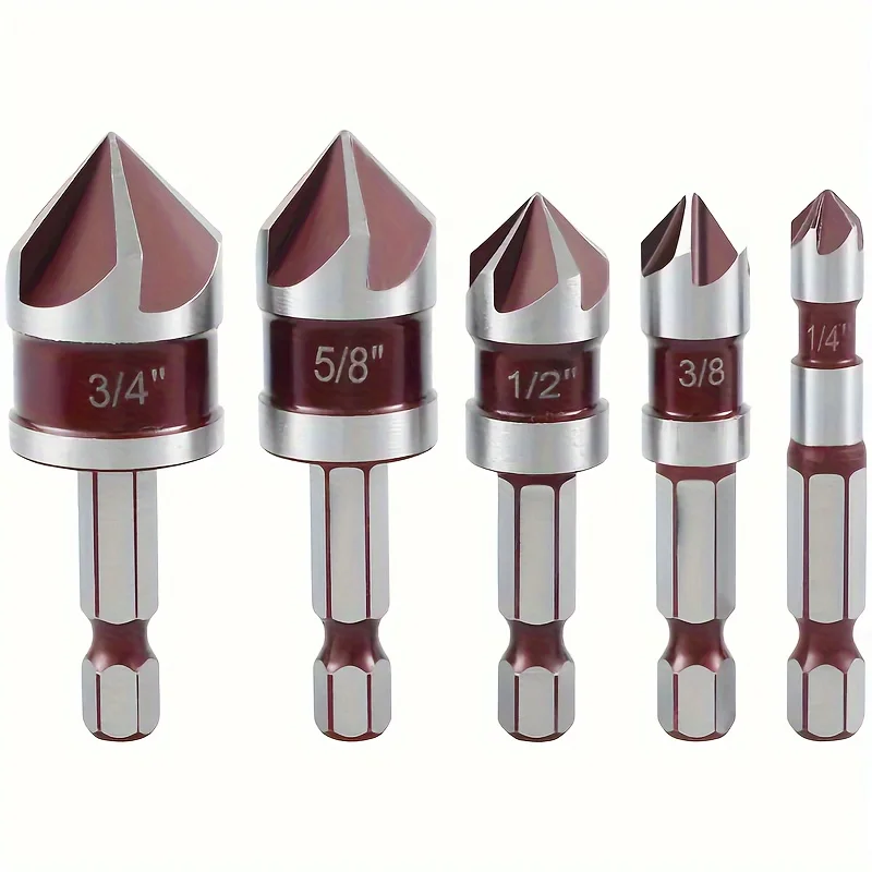 5-teiliges M35-Kobaltbohrer-Set mit Sechskantschaft – Präzision 82 ° Spitze, verschiedene Größen (1/4", 3/8", 1/2", 3/4", 5/8") für Holz und Metall Image