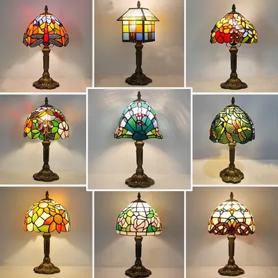 Table Lamp 8 Inches Stained Glass Bedside Lamp Red Rose Desk Reading Light Bedroom Living Room Home Office