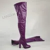 ZHIMA Frauen Oberschenkel Hohe Stiefel Runde Kappe Dicke High Heels Stiefel Über Knie Kunstleder Damen Schuhe Frau Plus Größe 41 45 50 52