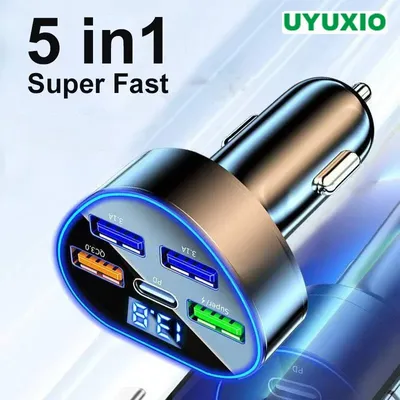UYUXIO USB C Car Charger Adapter with Voltage Display Super Fast Charge in Car for iPhone 16 15 Pro Max 14 13 12 iPad Samsung