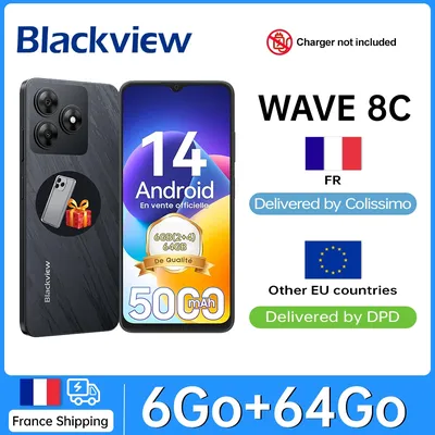 BLACKVIEW WAVE 8C [Kein EU-Ladegerät] 6GB (2+4) 64GB/bis zu 2TB 4700mAh Android 14 13MP Smartphone 4G Dual Sim GPS