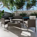 Set di mobili da giardino in rattan a 4 posti, soggiorno con tavolo e ripiano in vetro, 2 poltrone e divano a 2 posti per giardino esterno