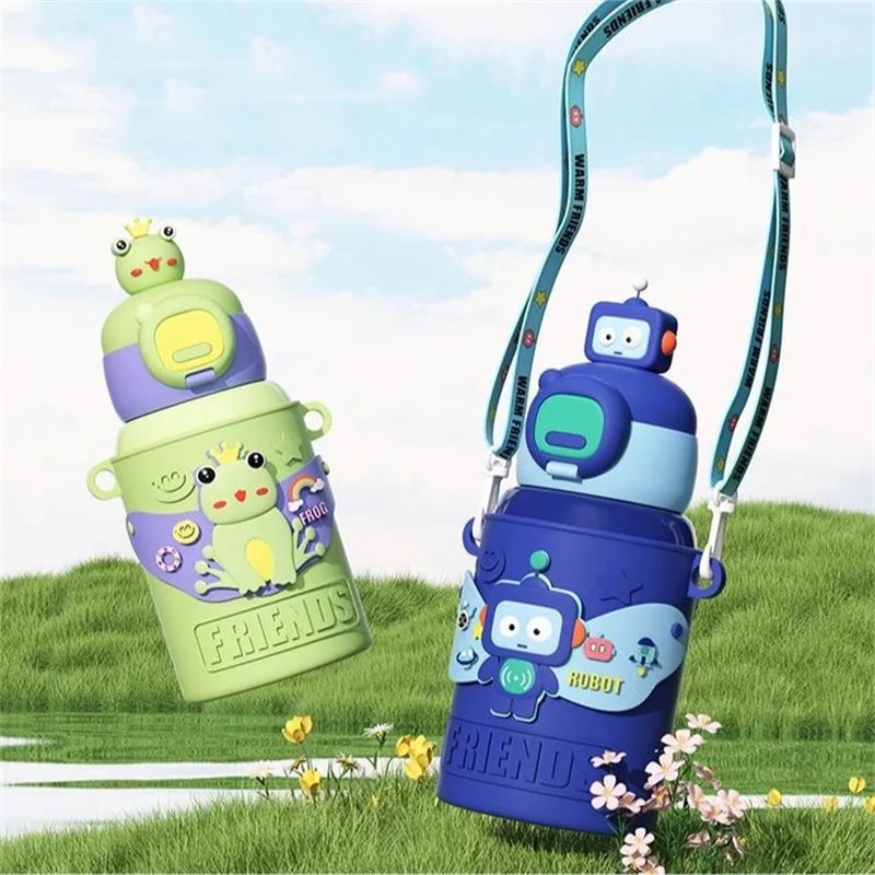 450 ml Edelstahl Isolierte Flasche Cartoon Vakuum Flaschen Tasse für Student Silikon Hülse Thermos Becher Wasser Flasche Kinder geschenk Image