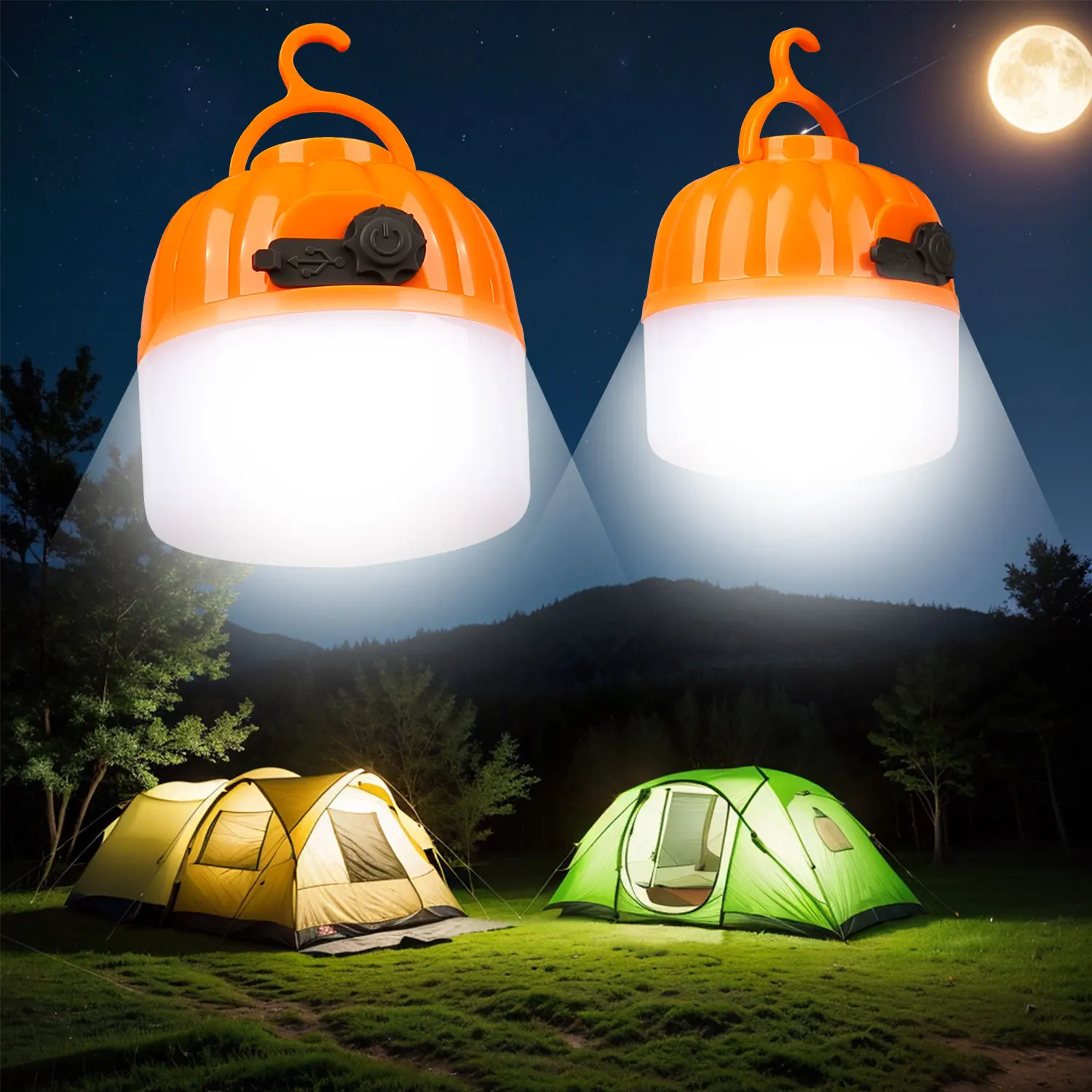 Tragbare Mini-Campinglampe, 4 Beleuchtungsmodi, mit Haken, USB wiederaufladbar, IPX4 wasserdicht, Zeltlicht, Notfall-Taschenlampe für den Außenbereich