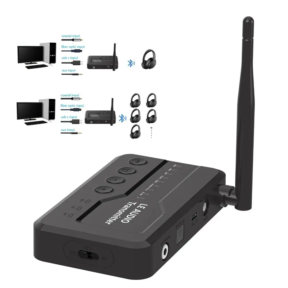 Trasmettitore audio Auracast LE Trasmettitore audio Bluetooth 5.4 senza perdita LC3 Adattatore stereo wireless tipo C a bassa latenza
