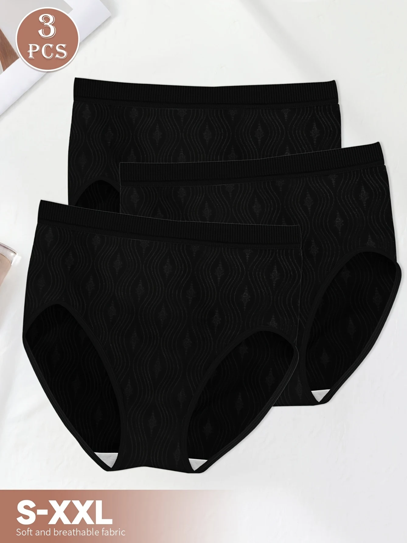 3 Stück Damen-Unterwäsche mit hoher Taille, Bauchkontrolle, Po-Lifting, 95 % natürlich, atmungsaktiv, nahtlos – weiche Textur, Dreiecks-Slip für Image