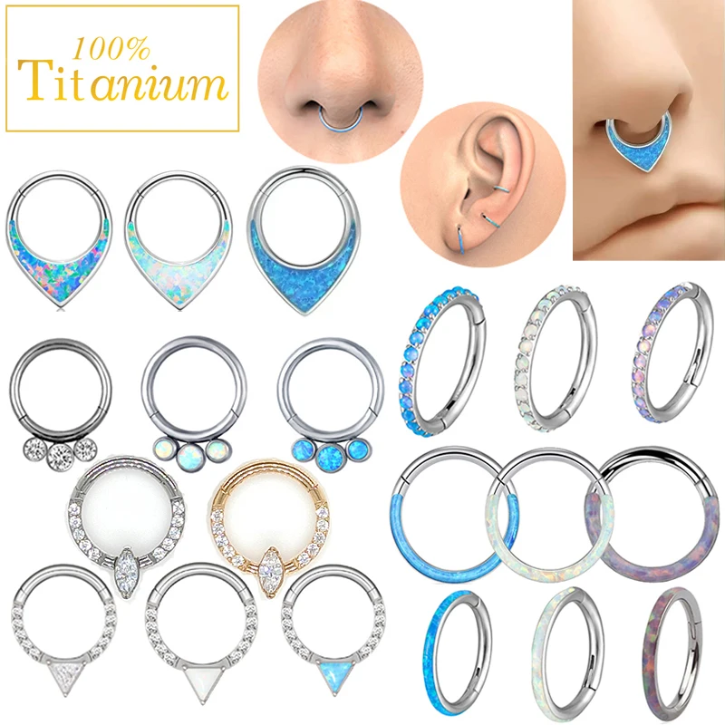 Orecchino a cerchio con cerniera a goccia in titanio G23 con opale e zirconi per piercing al naso, cartilagine, trago, daith, conch, gioielli per il corpo 16G