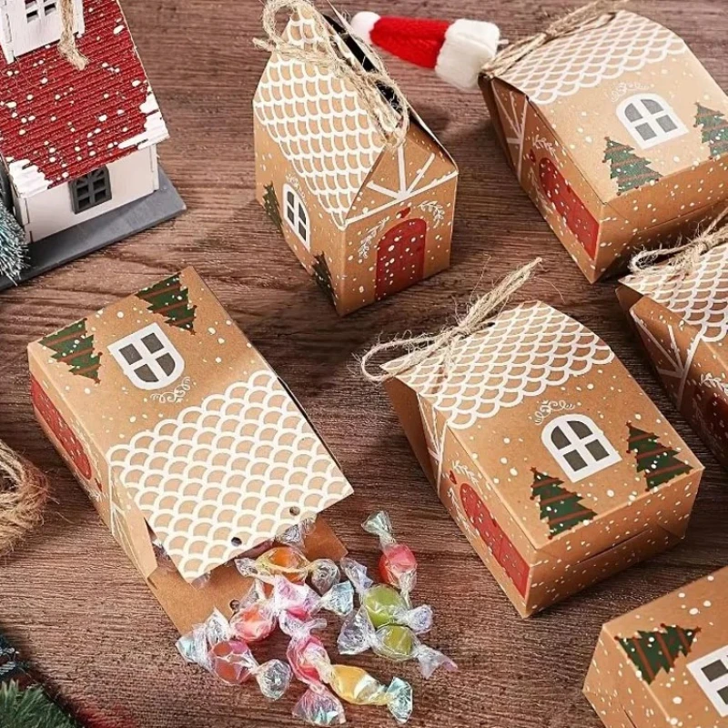 50 Stück Kraftpapier-Süßigkeitskästen, Weihnachtsgeschenktüten zum Aufhängen von Bäumen, Urlaubsdekoration, Hochzeit, Party, Gastgeschenke, Mini-Leckerli-Boxen Image