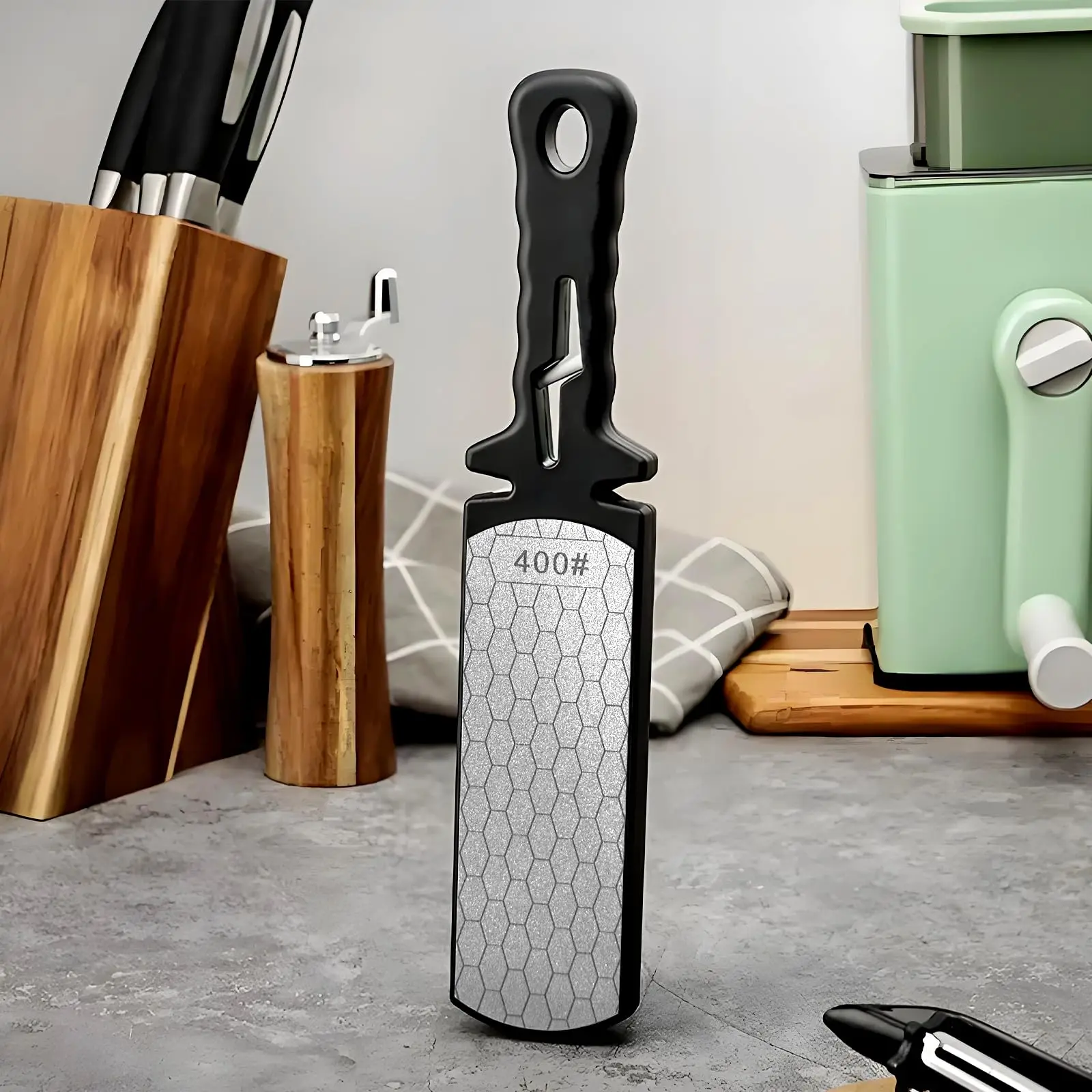Diamant-Schleifstein, Körnung 400, doppelseitiger Handschärfer, Wabenoberflächenschleifstein mit Scherenschlitz aus Wolframstahl Image
