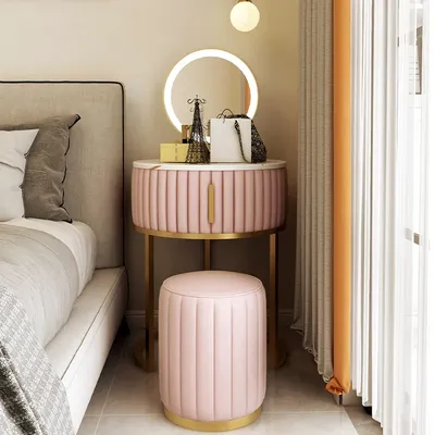 Bedside Bedroom Ultra Small Mini Single Makeup Dresser Cabinet Instagram Dresser Vanity Set with Lighted Mirror Home Furniture