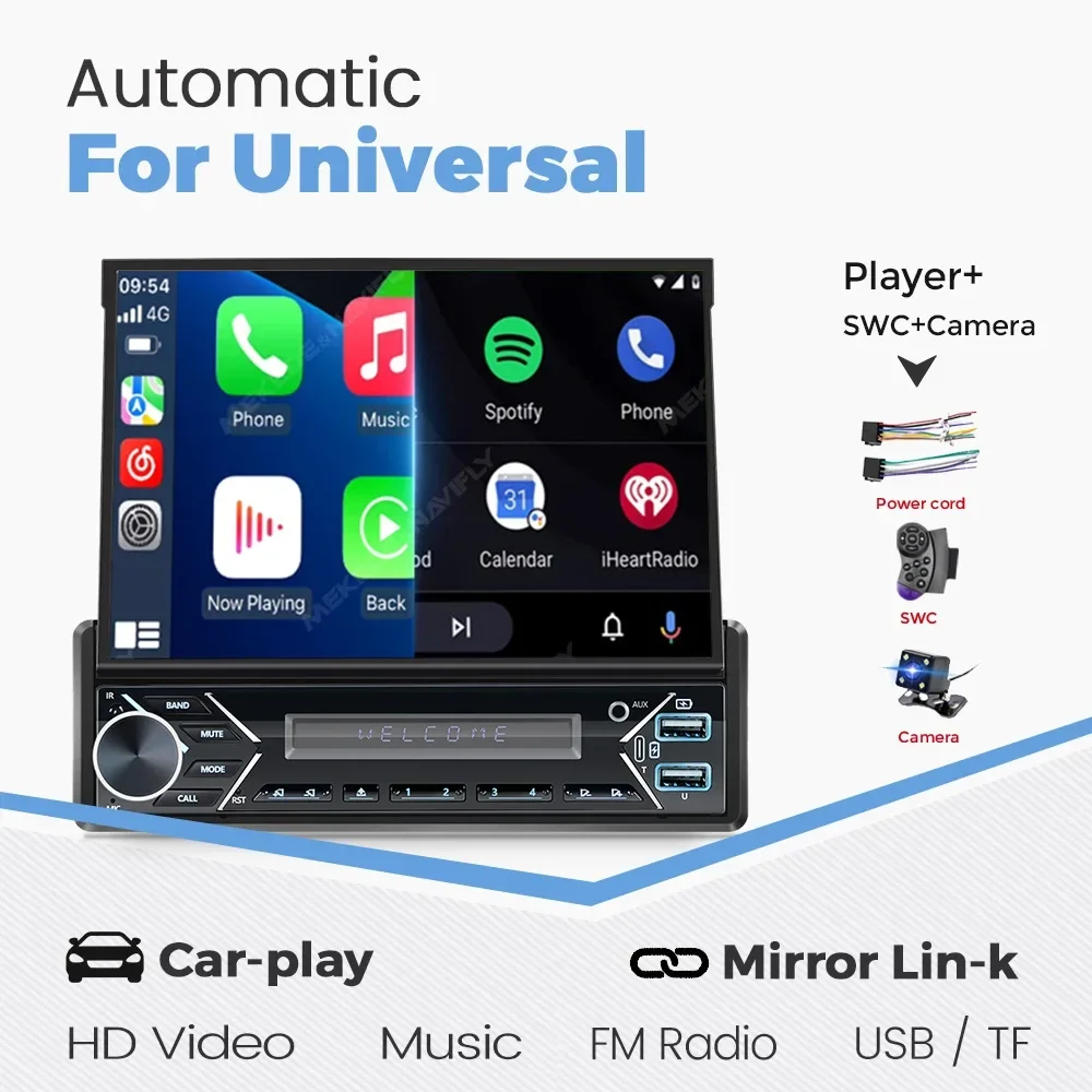 1Din 7 zoll Drahtlose Auto-spiel Android Auto Auto Stereo HD Versenkbare Bildschirm Multimedia Video Player BT FM USB AUX Spiegel Link MP5 Image