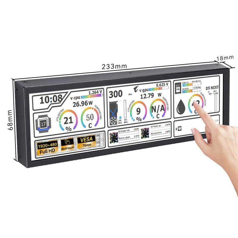 Écran LCD IPS 8,8 pouces 1920x480, écran tactile CTP à rapport d
