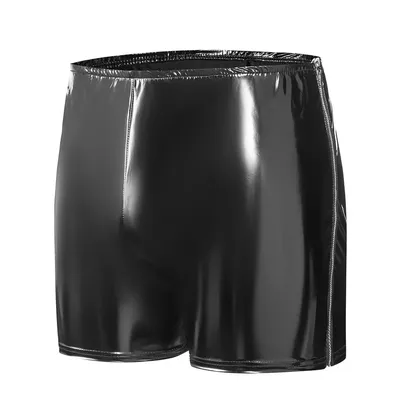 S-5XL Wet Look PVC Shorts Glänzendes PU-Leder Reißverschluss Boxer Calzoncillos Badehose Strumpfhosen Boxershorts Bermudas Unterwäsche Ropa Image