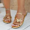 Schmetterling Design Frau Hausschuhe Sommer Chic Rose Gold Metall Band Rutschen Damen Casual Outdoor Flache Strand Sandale Schuhe Plus Größe