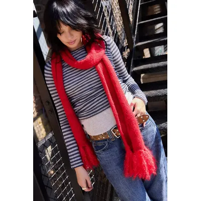 UO Rory Soft Knit Scarf - Red at Urban Outfitters