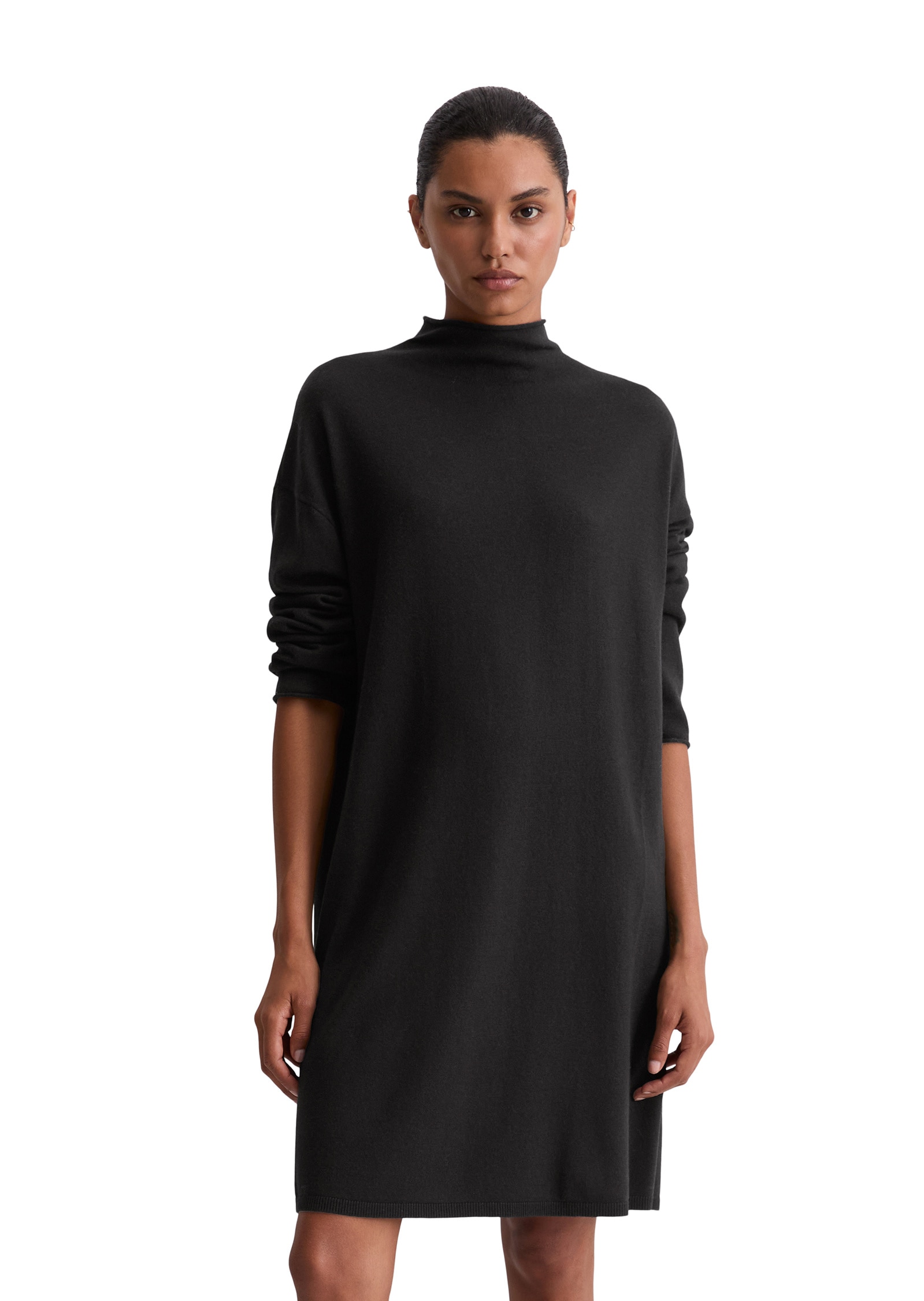 Strickkleid MARC O'POLO "aus softem Schurwolle-Mix", Damen, Gr. 38, Normalgrößen, schwarz, Obermaterial: 50% Schurwolle, 33% Viskose, 17% Polyamid; Futter: 100% Nicht verfügbar, unifarben, relaxed fit kurz, Rippbündchen, Kleider Image