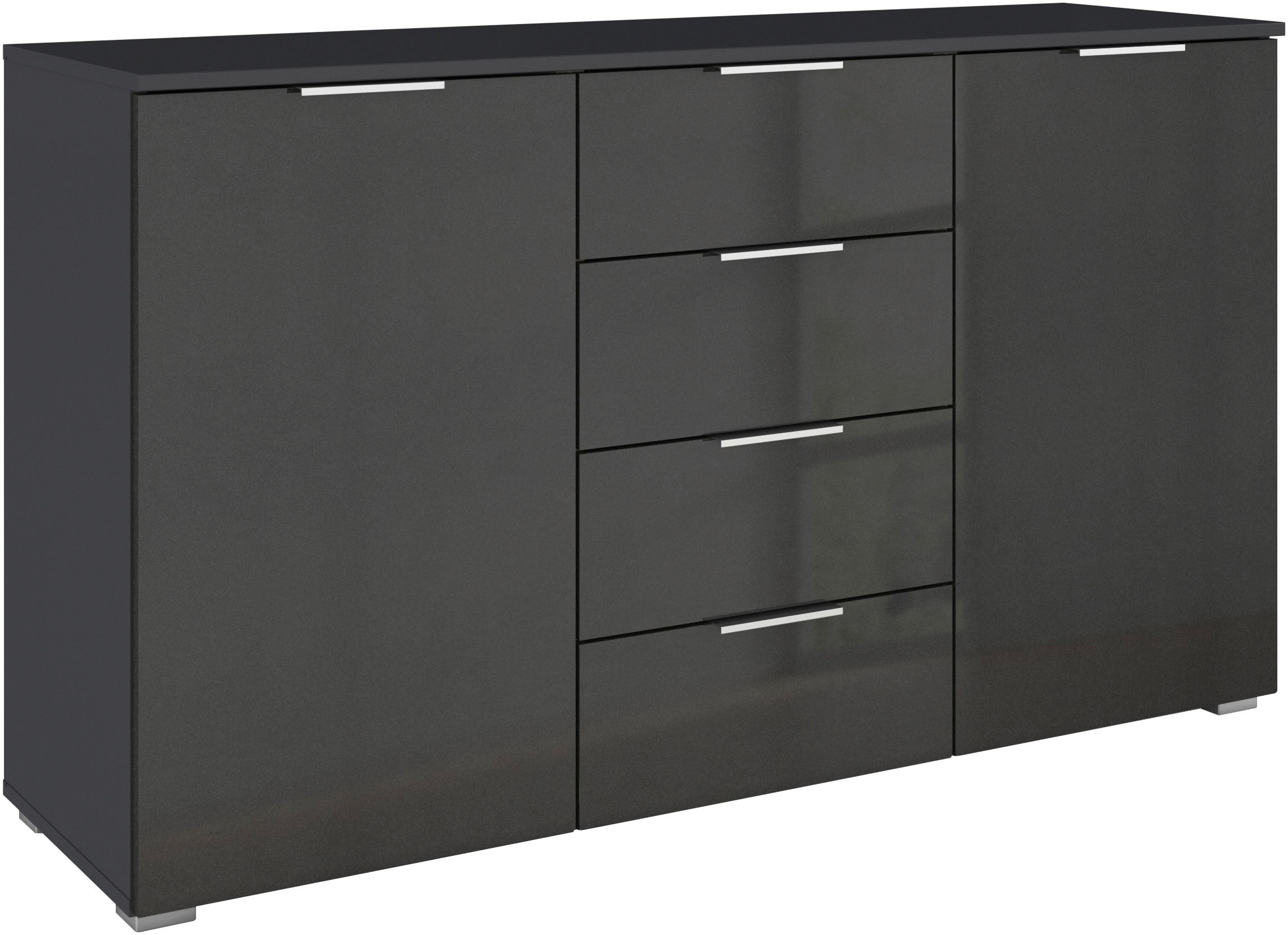 Kombikommode RAUCH "Sideboard Schubladenkommode AGORDO mit Dekor- oder Hochglanzfront", graumetallic, hochglanz effektgrau, B:120cm H:81cm T:42cm, Holzwerkstoff, Sideboards, vier große Schubladen, mit insgesamt 4 Einlegeböden MADE IN GERMANY Image