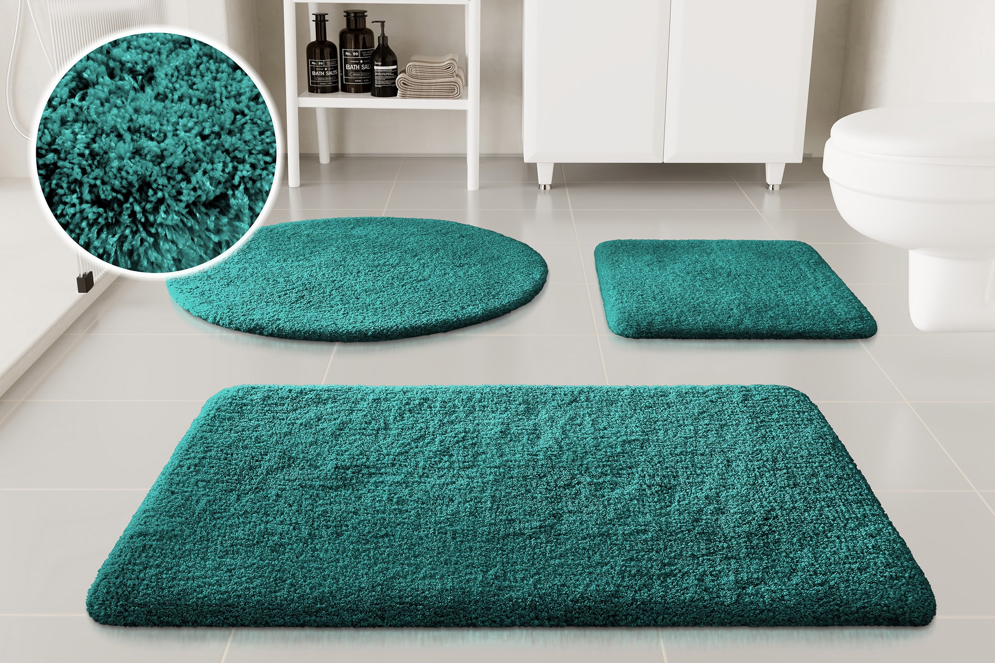 Badematte OTTO HOME "Kaarin", blau (petrol grün), H:30mm, Polyester, Badematten, Badematte, Badteppich, getuftet, flauschig, hochflor, große Farbauswahl