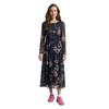 Meshkleid TOM TAILOR, Damen, Gr. 44, N-Gr, big flower design, Web, Obermaterial: 90% Polyester, 10% Elasthan. Futter: 100% Polyester, bedruckt, casual, regular fit wadenlang, Rundhals, Langarm gerader Abschluss, Kleider, mit Muster