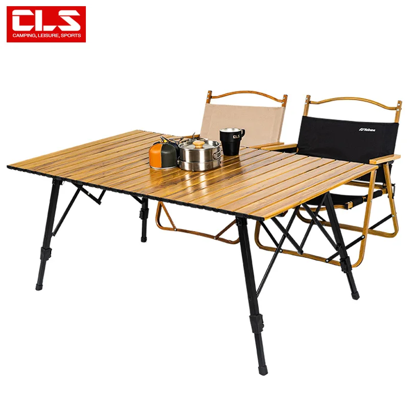 CLS Neuer Outdoor-Klapptisch aus Holzmaserung, Frühlingsrolle aus Aluminiumlegierung, großer Hubtisch, tragbarer Camping-Tisch aus Aluminiumplatten