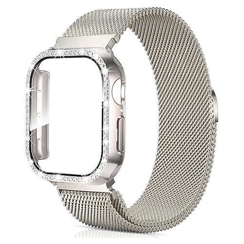 Milanaise Armband Kompatibel mit Apple Watch Armband 38mm 40mm 41mm 42mm 44mm 45mm 49mm mit Hülle Glitzer Bling-Diamant Edelstahl Ersatzarmband für iwatch Ultra 3 2 Series 11 10 9 8 7 SE 6 5 4 3 2 1 Image
