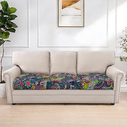 Blumengarngefärbter Sitzkissenbezug aus Mikrofaser, dehnbarer und waschbarer Schonbezug für Esszimmerstühle und Terrassenmöbel Image