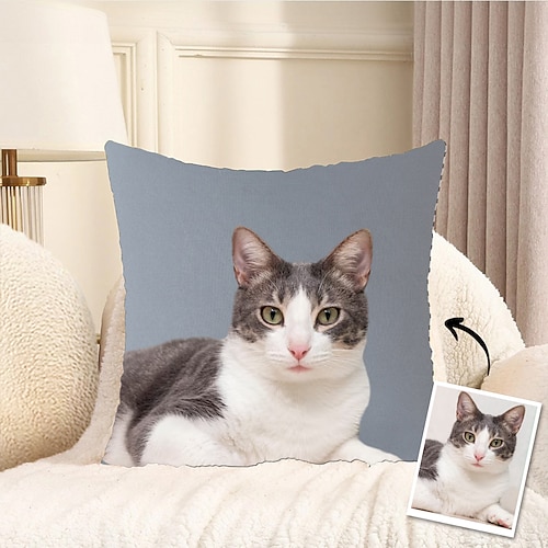personalisierter Foto-Kissenbezug, individueller Kissenbezug, Geschenk für Katzenliebhaber, Freunde und Familie, perfekt als Dekoration für das Sofa zu Hause und das Schlafzimmer Image